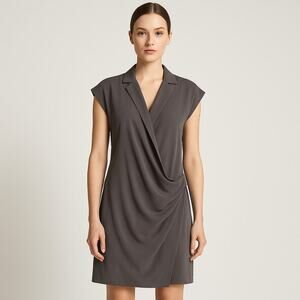 Halston Heritage 100% Silk Draped Faux Wrap Dress Gray Size 6